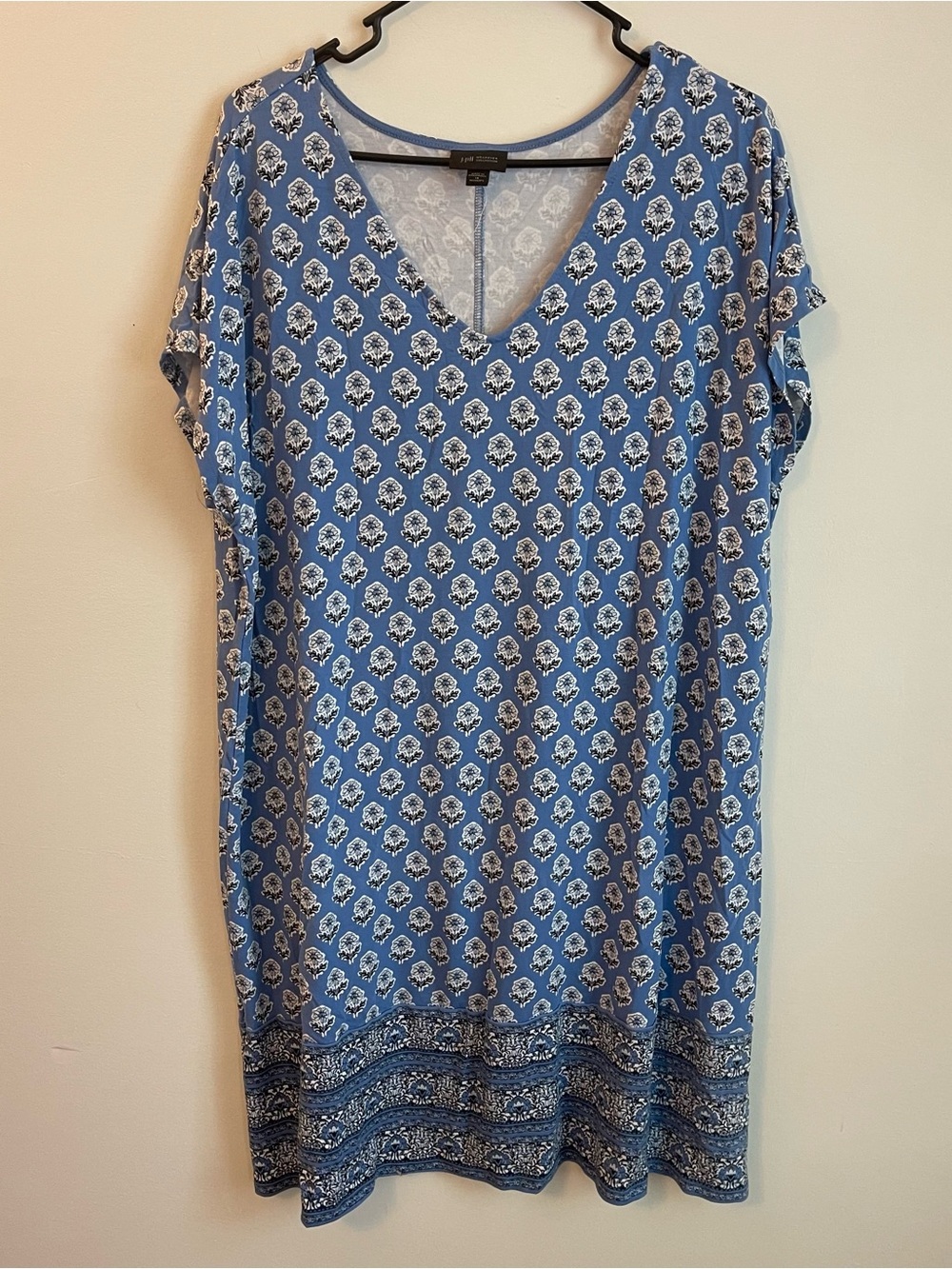 J. Jill Blue Printed V-Neck Tunic Dress 1X Soft Relaxed Summer